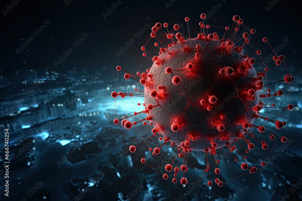 Poster a virus spreading through a network, illustrating the rapid and destructive nature of cyberattacks