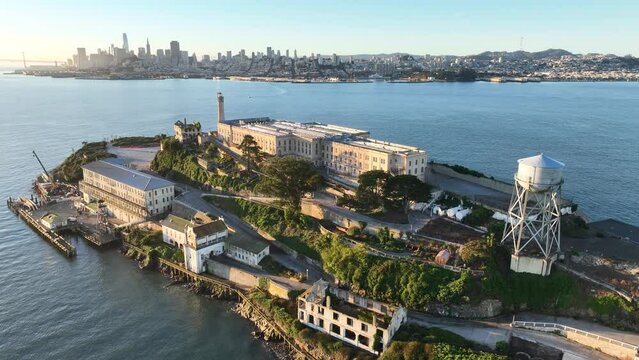 Alcatraz Island At San Francisco In California United States. Downtown City Skyline. Transportation Scenery. Alcatraz Island At San Francisco In California United States. 