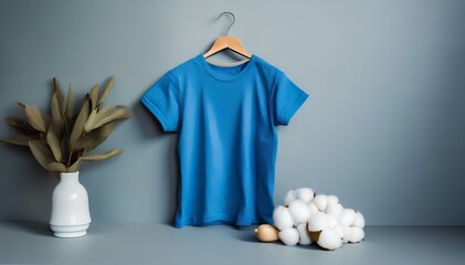 Blue Cotton Shirt with Cotton Plants