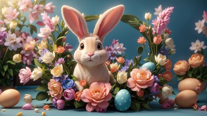 "Egg-citing Easter Wishes: Hyper-Realistic Bunny Ears and Blooms"