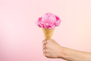 Cold tasty sweet strawberry ice cream