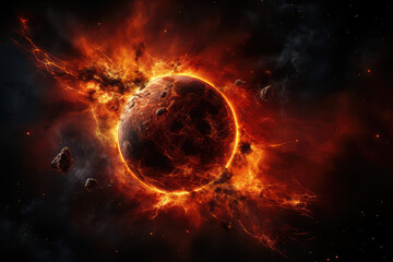 planeta podczas apokalipsy i kosmos płonący ognisty - obrazy, fototapety, plakaty
