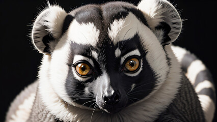 Fototapeta premium Lemur-Porträt: Exotischer Primat aus Madagaskar vor schwarzem Hintergrund