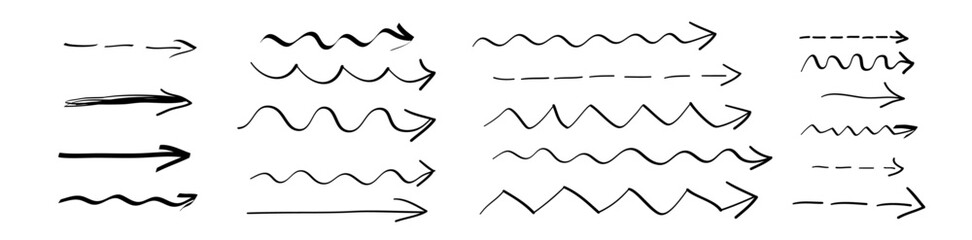 Straight long arrow Vector set of drawn arrows Collection of pointers  - obrazy, fototapety, plakaty