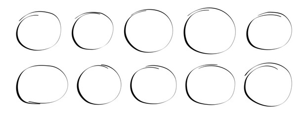 Hand drawn ovals and circles set Drawn pen line Hand drawn marker stroke Scribble round frame for text highlight  - obrazy, fototapety, plakaty