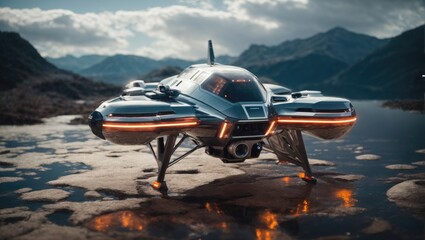 "Starship Dreams: A Futuristic Chrome Drone in 8K Octane 3D Render"