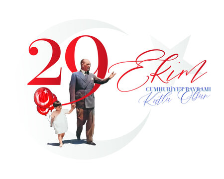 October 29, 1923, Turkish national holiday celebration vector illustration. Happy 29 October Republic Day. English: Happy 29 October Republic Day. 100th anniversary greeting card template.