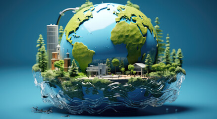 Koncepcja czystej wody na ziemi ochrony środowiska i uzdatniania wody.  - obrazy, fototapety, plakaty