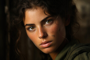 Fototapeta na wymiar Arab-Israeli war, portrait of an Israeli woman soldier