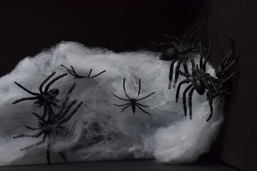 Terrifying and dark background with spiders.