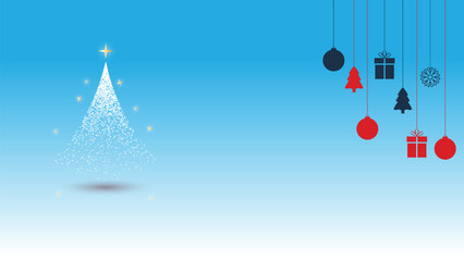 christmas card with christmas tree blue background 