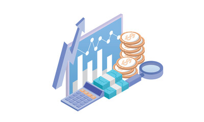 Symbolic Revenues, Returns Symbol. Concept of Earnings Growth.on white background.3D design.isometric vector design Illustration.