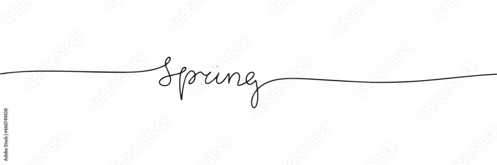 Poster spring one line continuous text banner. handwriting spring text banner. short phrase about spring. v