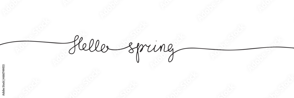 Aufkleber hello spring one line continuous text banner. handwriting spring text banner. short phrase about spr