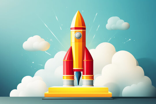 Dibujo de cohete preparado para lanzamiento.