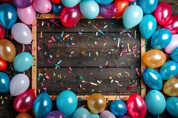 Bunter Partyhintergrund mit Konfetti und Ballons