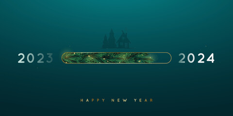 Loading bar from 2023 to 2024 on green background. The new year is coming soon.
