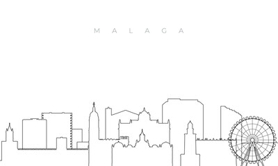 Outline Malaga skyline. Trendy template with Malaga buildings and landmarks in line style. Stock vector design.