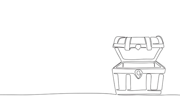 recommend clip art: Open empty treasure chest one line continuous. Line art chest. Vector illustration. 