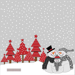 Felicitación navideña con muñecos de nieve.