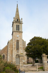 Fototapeta na wymiar Church of St Samson Notre Dame de Beauport in Paimpol, Cotes-d'Armor, Brittany, France Vertical shot.