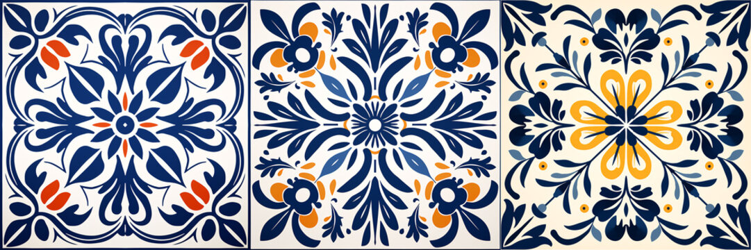 A beautiful baroque-style ceramic tile design with a blue and white flower pattern and a large central frame, perfect for a ceiling background.