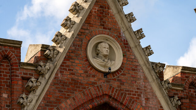 Kaliningrad, September 26 2023, Branderburg Gate. Sculptural portrait of Field Marshal Boyen 1771-1848, Minister of War, participant of reforms in the Prussian army. The building has been restored