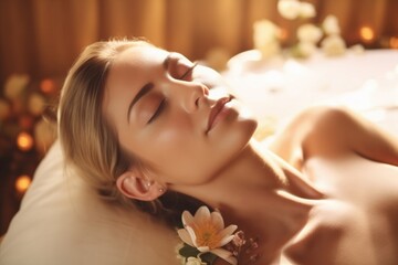 Obraz na płótnie Canvas A calm young woman resting during a luxury spa treatment