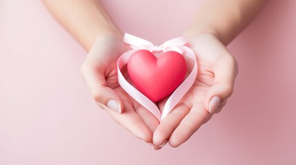 hands holding pink heart, Breast cancer awareness and October Pink day, world cancer day