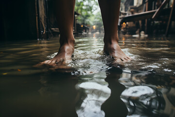 Feet in Submerged Floodwaters