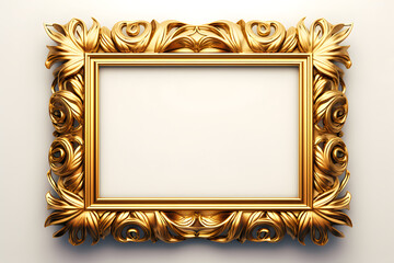 Gold carved gilded frame isolated on white background