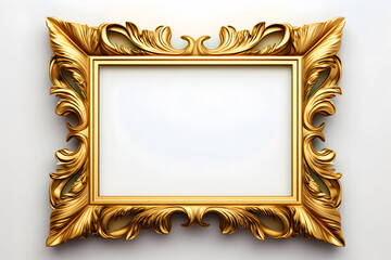 Gold carved gilded frame isolated on white background