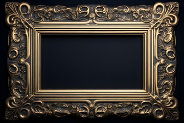 Gold carved gilded frame isolated on black background