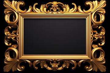Gold carved gilded frame isolated on black background