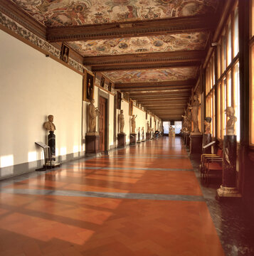 Interior Uffizi Gallery museum in Florence, Italy