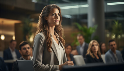 Breaking Barriers, Inspirational Female Business Leader Empowers Attentive Conference Room Audience
