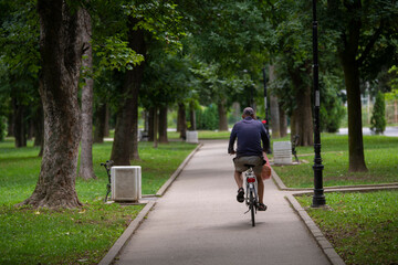 a person riding a bike in a park