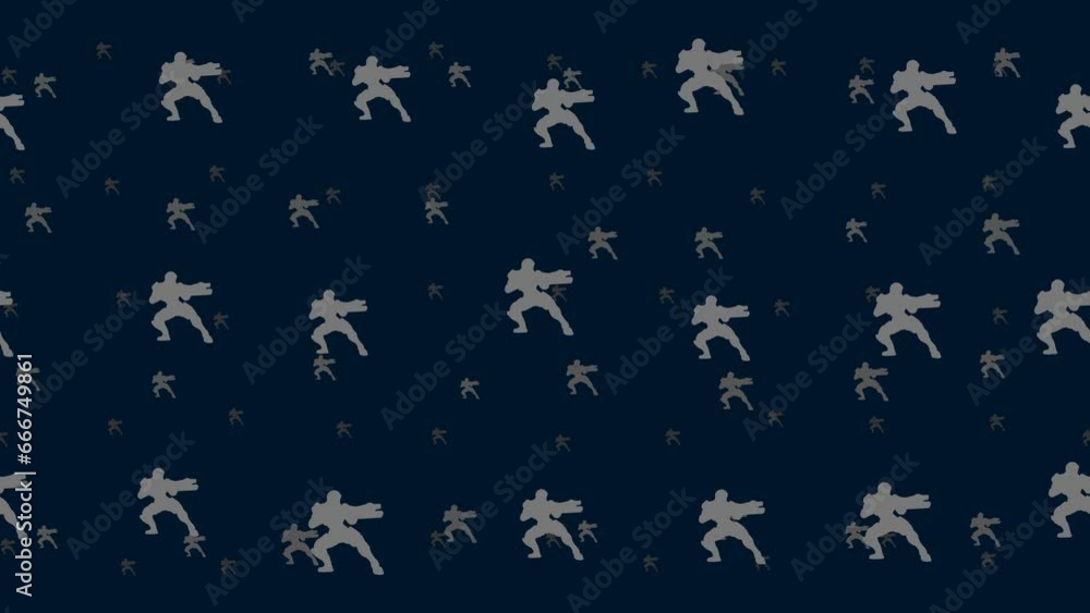 Poster combat robots float horizontally from left to right. parallax fly effect. floating symbols are locat
