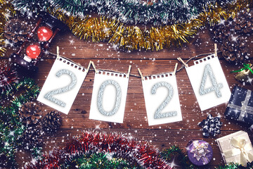 New year 2024 background, holiday, winter, card, congratulation, december. - 666750419