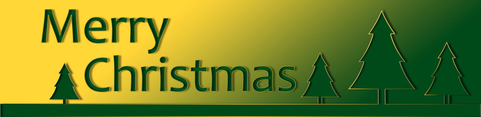 Merry Christmas background. Green Christmas tree on the yellow - green background.