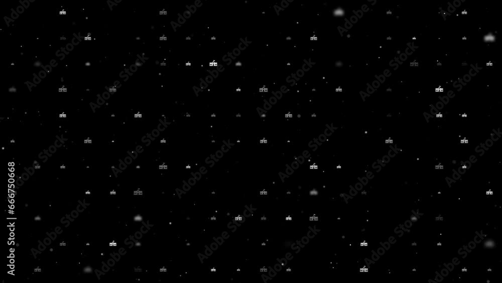 Poster template animation of evenly spaced school building symbols of different sizes and opacity. animatio