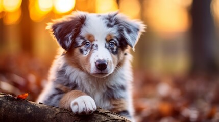 Playful Australian Shepherd Puppy with Striking Blue Merle Coat Patterns
