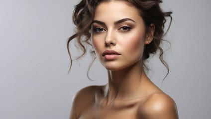 Modelo de maquillaje joven sensual con ropa blanca para anuncio de cuidado personal