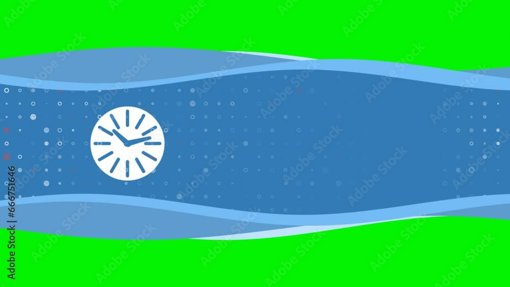 Poster animation of blue banner waves movement with white clock symbol on the left. on the background there