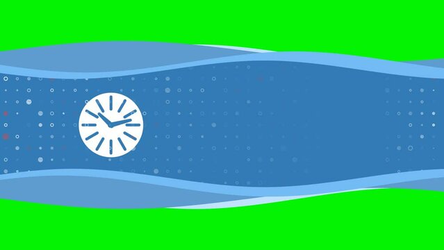 Animation of blue banner waves movement with white clock symbol on the left. On the background there are small white shapes. Seamless looped 4k animation on chroma key background