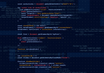 Fototapeta premium Programming computer code. Abstract visualization of coding. Digital background constructed with different symbols. Vector illustration.