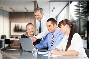 Obraz premium Team of professionals business people at meeting, AI generated image