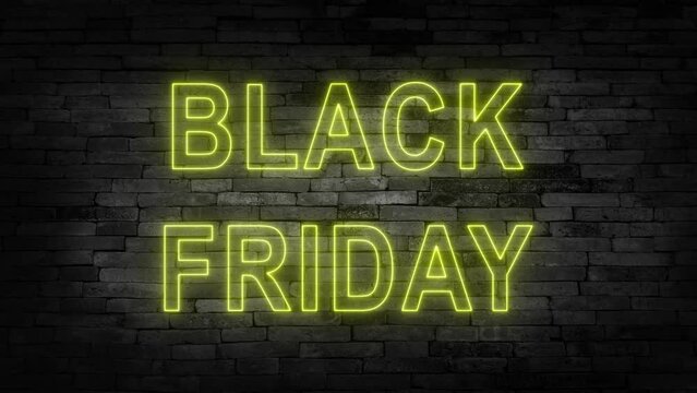 Black Friday sale neon sign banner background for promo video. Concept of sale and clearance in 4K.