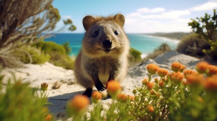 Quokka, the World's Happiest Animal, in Rottnest Island, Australia - obrazy, fototapety, plakaty