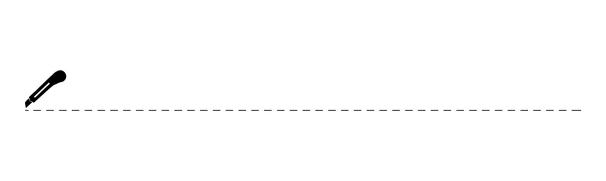 A clerical knife cuts the markup in the form of a dotted line. cut to mark. flat vector illustration.